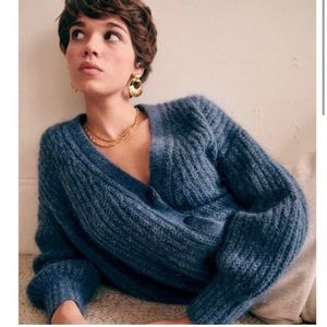 Sezane Achille Jumper Wool Mohair Cardigan Oversized Denim Blue